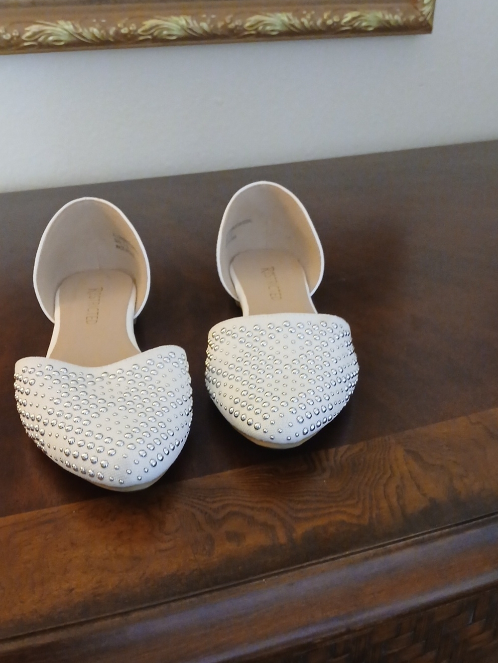 Restricted White Studded Pointed D'Orsay Flats